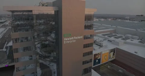 4K Rotating Drone Shot of HPE Building Reflecting Sunset At Mall Of America Stock Footage 257417457
