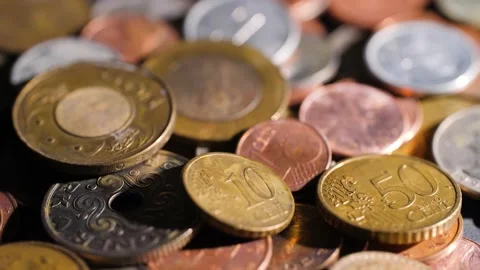 4K Rotating macro close up of old rusty coins from different countries. Stock Footage 145198267
