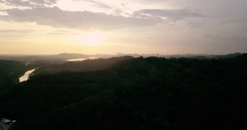 4k rotating view fluffy clouds over golden sky during sunset. Stock Footage 174977518