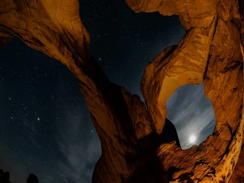4K Rotational view of double arch, in Arches National Park, Utah Stock Footage 80925497