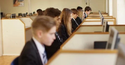 4k, Row of children working on computers at school. Stock Footage 73106779