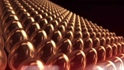 4k A Row Of The Golden Eggs. 3D close up loop background Stock Footage 143586251