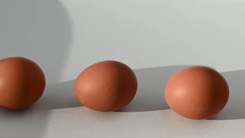 4K row of organic brown eggs on white background Video stock 168995148