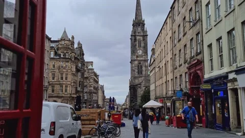 4K Royal Mile by clock tower Stock Footage 163748853