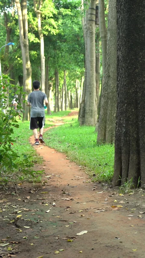 4K Runner running man jogging in Taipei city Daan park. Healthy lifestyle Stock Footage 314818618