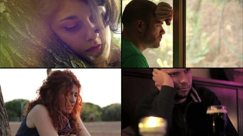 4k sad people composition: man, woman, depressed, dismal, painful Stock Footage 40299584