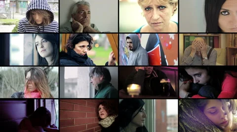 4k sad people composition: man, woman, depressed, dismal, painful Stock Footage 40300280