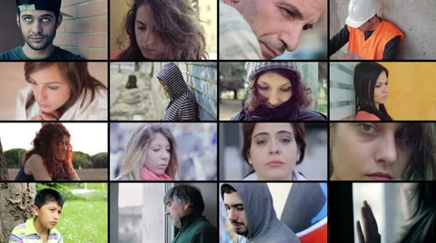 4k sad people composition: man, woman, depressed, dismal, painful Stock Footage 40300326
