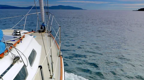 4K Sailboat Point of View, Bow Wave and Blue Ocean Water Stock Footage 68001252