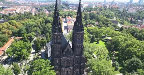 4K. Saint Peter and Paul Basilica Aerial view at morning in Prague Czech Stock Footage 79142824