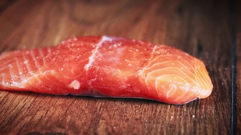 4k Salmon Fish Cooking Process, Seasoning Video stock 80981746
