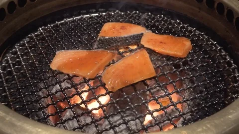 4k salmon grill BBQ Stock Footage 99132323