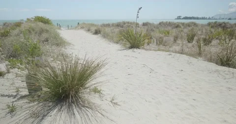 4K - Sandy Pathway Leads to Beautiful White Sand Beach Stock Footage 225424664