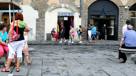 4K Santa Croce piazza store shoppers, Florence Italy Stock Footage 68594020