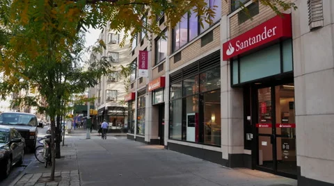 4K Santander Bank, wide pan Stock Footage