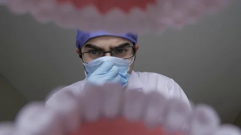 4K Scary Dentist With Construction Drill POV View From Inside The Mouth Stock Footage 74133790