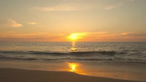 4k Scene of sunset tropical beach sea. New normal after covid-19. Phuket  Stockbeeldmateriaal 146734029