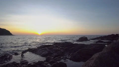 4k Scene of sunset tropical beach sea. New normal after covid-19. Phuket Thailan Vídeos de archivo 149491437