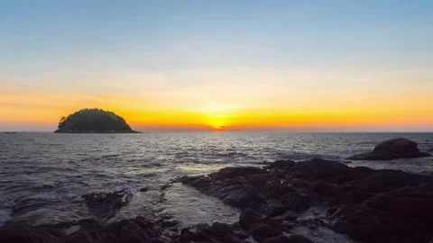4k Scene of sunset tropical beach sea. New normal after covid-19. Phuket Thailan Stockbeeldmateriaal 149491466