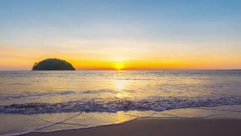 4k Scene of sunset tropical beach sea. New normal after covid-19. Phuket Thailan Stockbeeldmateriaal 149491541