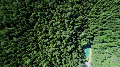 4K scenic flight of Eibsee in Bavaria on the bottom of Zugspitze Stock Footage 93083704
