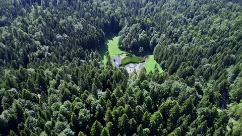 4K scenic flight of Eibsee in Bavaria on the bottom of Zugspitze Stock Footage 93084953