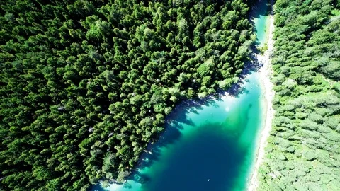 4K scenic flight of Eibsee in Bavaria on the bottom of Zugspitze Stock Footage 93084986