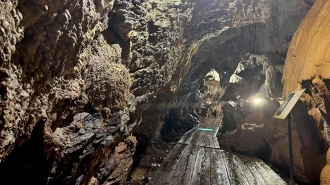 4K Scenic Limestone Cave Walkway at Cave Okinawa, Japan Stock Footage 345375301