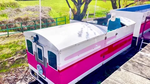 4K Scenic Pink Sightseeing Train in Takachiho, Miyazaki, Japan Stock Footage 310151729