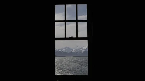 4K: Scenic Window View looking towards mountains and Ocean Stock Footage 72927064