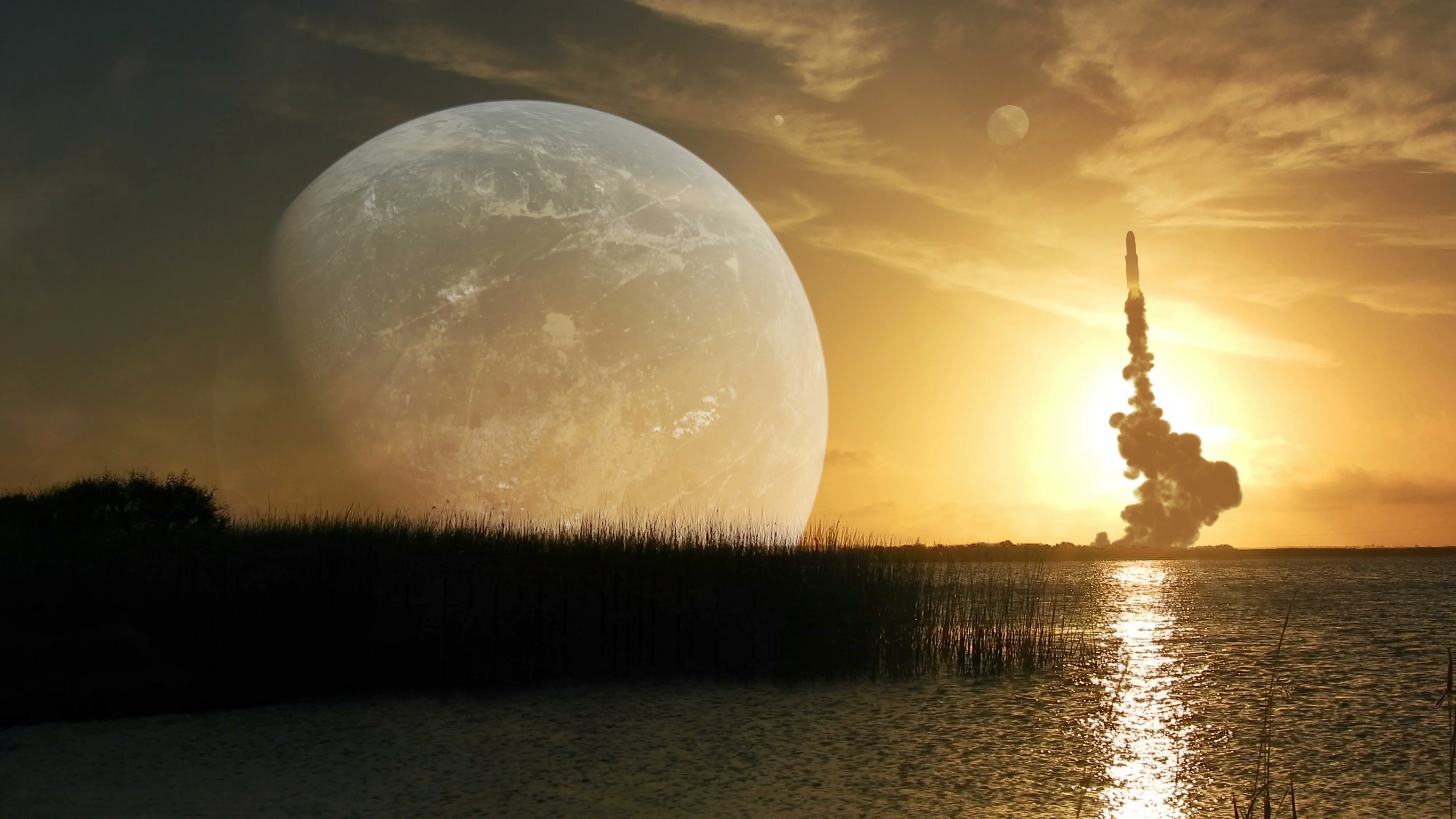 4k sci-fi alien world sunset with space ... | Stock Video | Pond5