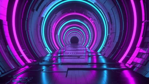 4K Sci-Fi Circular Neon Tunnel Loop – Futuristic Glowing Corridor Animation 스톡 동영상 308207646