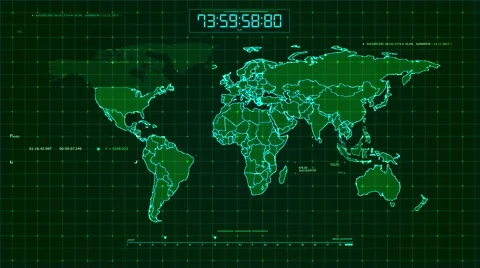 4K Sci-Fi HUD World green map. HUD world map animation Stock Footage 65777773