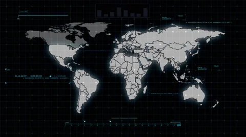 4K Sci-Fi HUD World white glow map. Visual command center interface Stock Footage 65779371