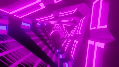 4K Sci-Fi Spinning Triangles Neon Purple and Blue Glow Loop Stock Footage 241922817
