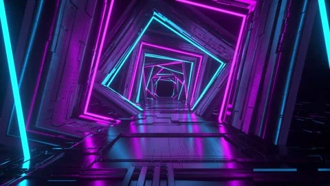 4K Sci-Fi Square Neon Tunnel Loop – Futuristic Glowing Corridor Animation 스톡 동영상 308305218