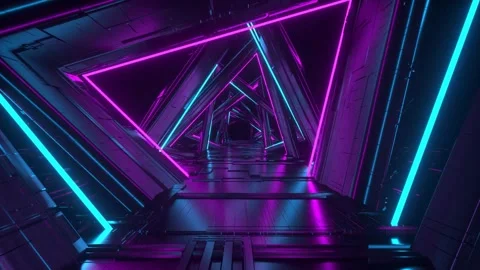4K Sci-Fi Triangular Neon Tunnel Loop – Futuristic Glowing Corridor Animation 스톡 동영상 308372839