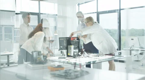 4K Scientific research engineers working in lab with computer &amp; 3D printer Stock Footage 66382334