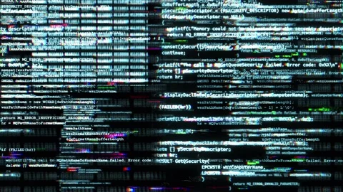 4K Screen changing data and computer programming messy source code Loop Stock Footage 157991607
