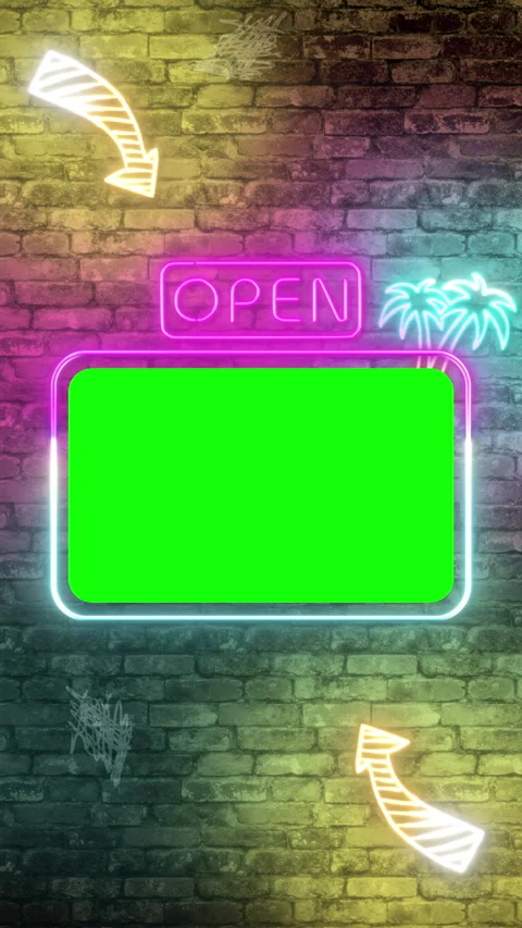 4K Screen with chroma key on a brick wall. Retro neon signage on brick. Stock Footage 316699234