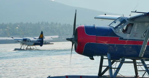 4K Sea Plane Propeller, Close Up Shot with North Vancouver Canada Stock Footage 60962620