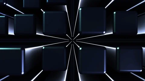 4K Seamless Abstract Bouncing Metallic Blue Cubes with backlight Stock-Footage 124808642