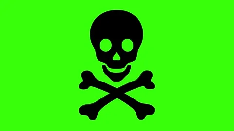 4K seamless loop animation of a black skull and crossbones on a green screen. Video stock 332302869