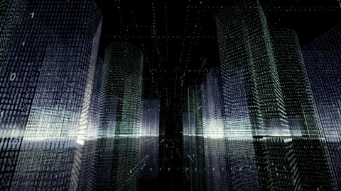 4k seamless loop Big Data Digital City,Flying Through the binary code urban. Stock Footage 117950187