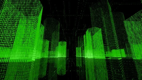 4k seamless loop Big Data Digital City,Flying Through the binary code urban. Stock Footage 117950235