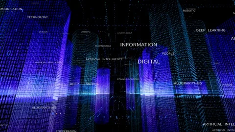 4k seamless loop Big Data Digital City,artificial intelligence Tag Word Cloud. Stock Footage 118043777