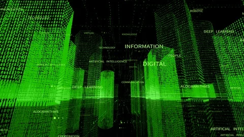 4k seamless loop Big Data Digital City,artificial intelligence Tag Word Cloud. Stock Footage 118044021