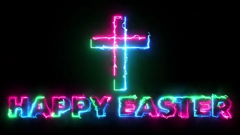 4K seamless loop colorful electric Happy Easter Greeting Text with Cross Symbol Video stock 303087305
