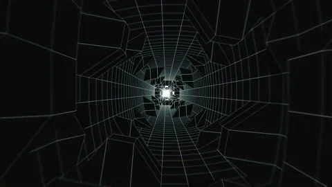 4K seamless loop flying into abstract wireframe 3d speed lo-fi tunnel loop Video stock 217609291