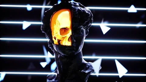 4K Seamless Loop Glowing Skull Sculpture Video stock 291772579